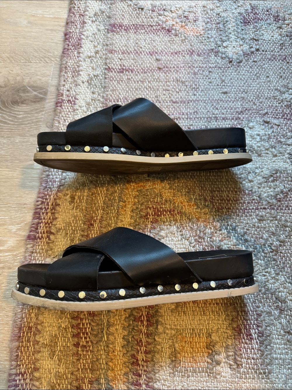 Dolce Vita Black Crisscross Studded Platform Sandals - Picture 2 of 3